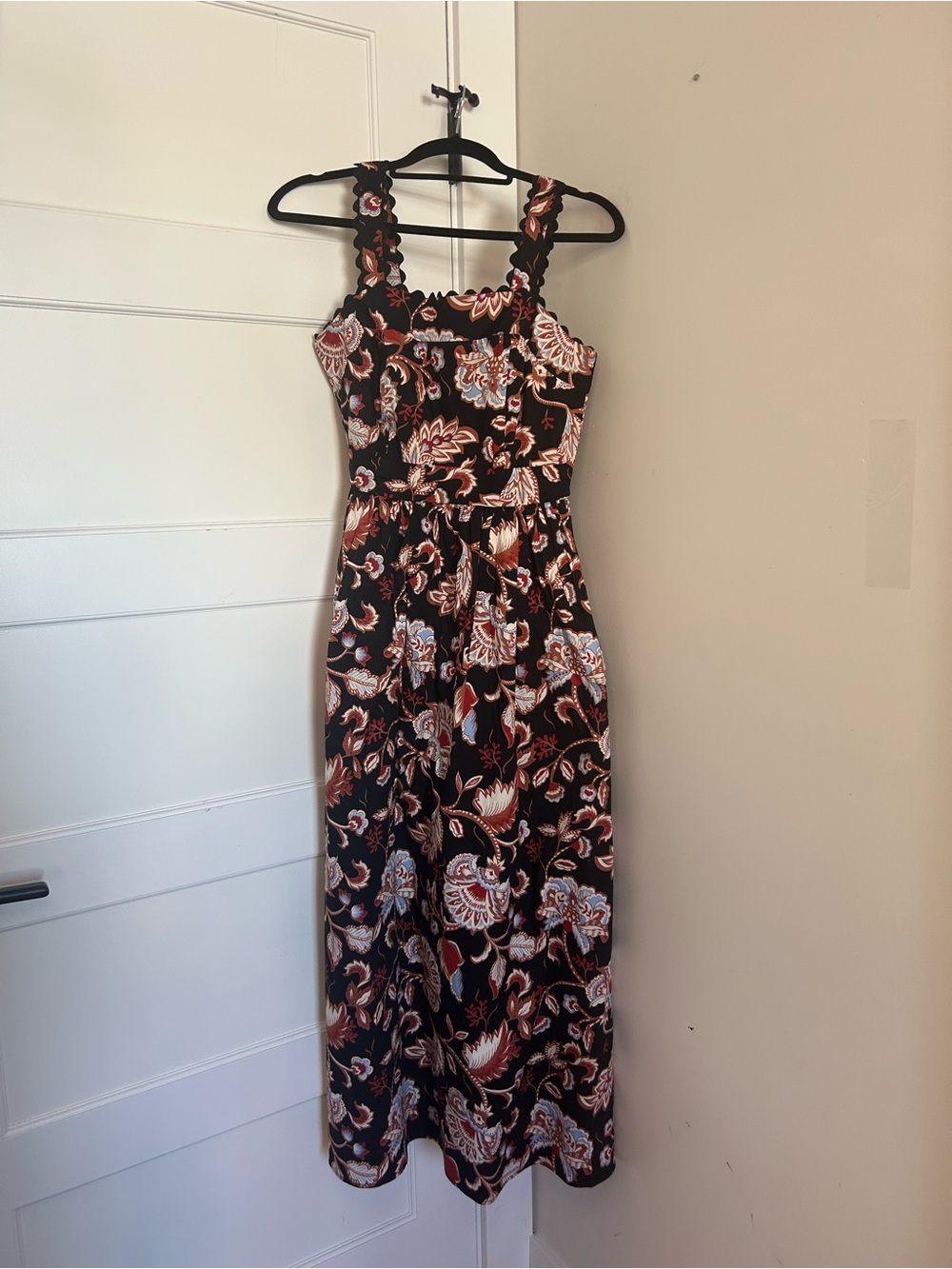 Rachel Zoe Black Maxi Dress with Rust and Cream Floral Print